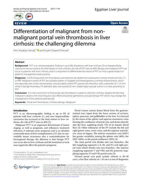 Pdf Differentiation Of Malignant From Non Malignant Portal Vein