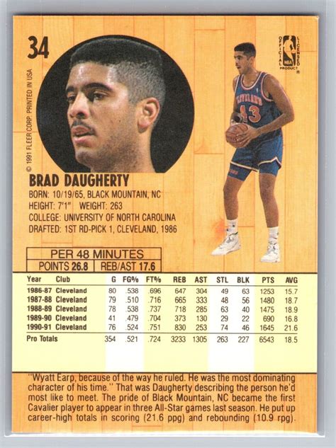 Fleer Brad Daugherty Cleveland Cavaliers Ebay