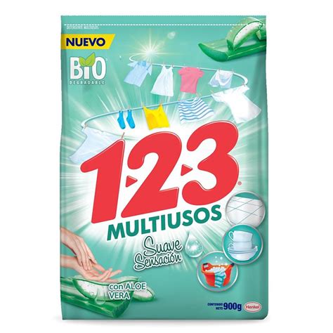 Detergente en polvo 1 2 3 multiusos suave sensación con aloe vera 900 g