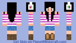 Striped Pink Shirt Girl With Headphones Minecraft Skin