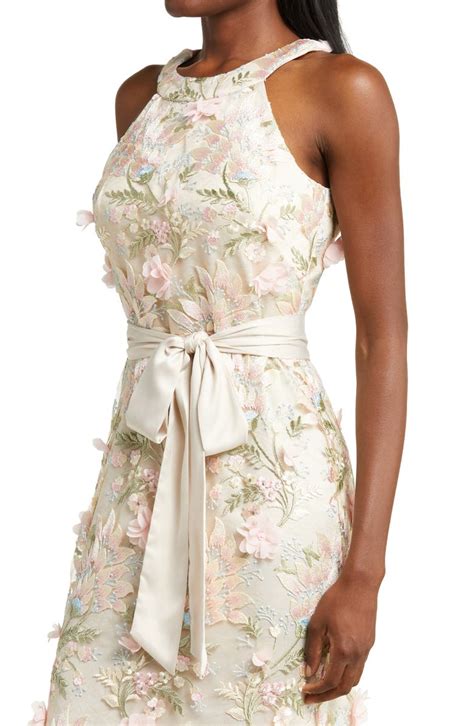 Eliza J Floral 3d Embroidered Halter Neck Gown Nordstrom