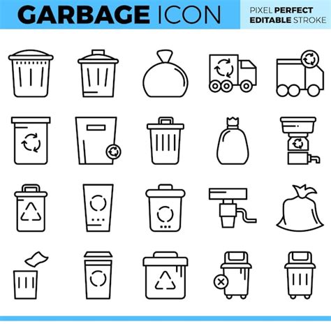 Conjunto De Iconos De Basura Vectorial Vector Premium