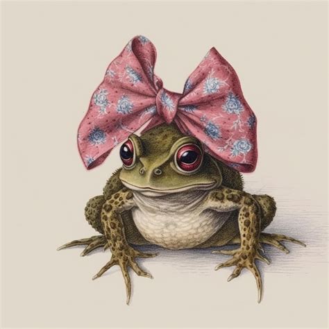 Premium Ai Image There Is A Frog With A Pink Bow On Its Head