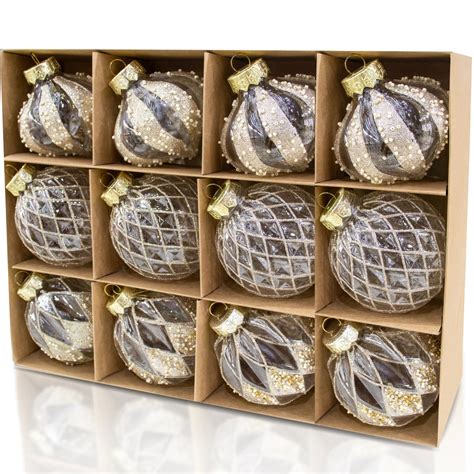 Pcs Clear And Champagne Christmas Ball Ornaments Mm Inches