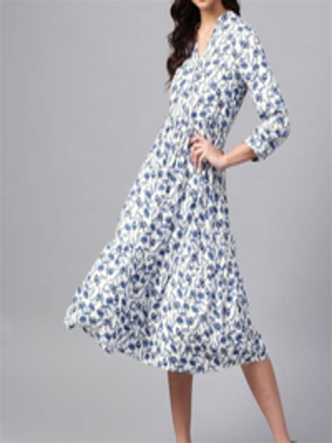 Buy Femella Women White And Navy Blue Printed A Line Dress Dresses For Women 9012139 Myntra