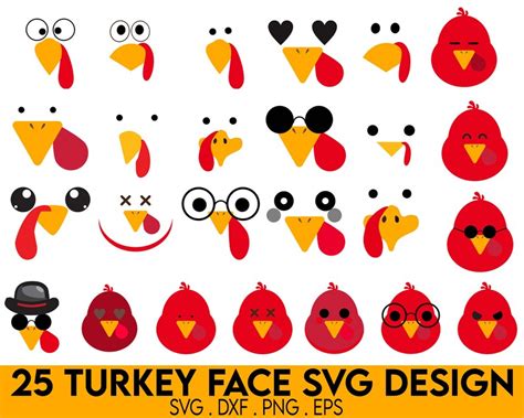 Turkey Face Svg Bundle Turkey Faces Svg Turkey Face Svg Thanksgiving