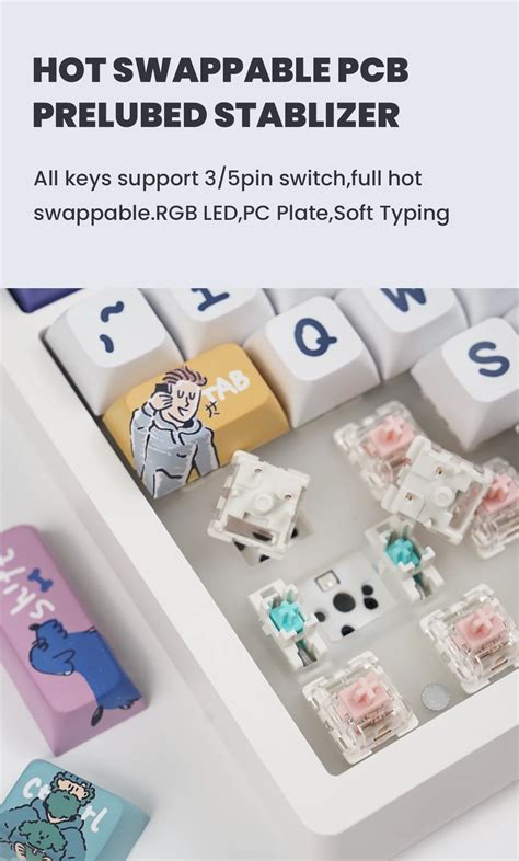 Mathew Tech Mk Pro Mechanical Keyboard Wireless Hot Swap Keys Pbt Keycap Yellow Linear