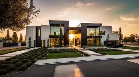 Premium AI Image | Exterior of modern luxury house with garden and ...