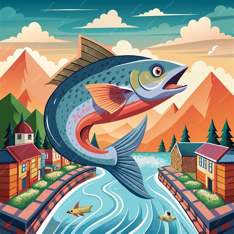 Atlantic Salmon fish worried flies street book vector | Premium AI