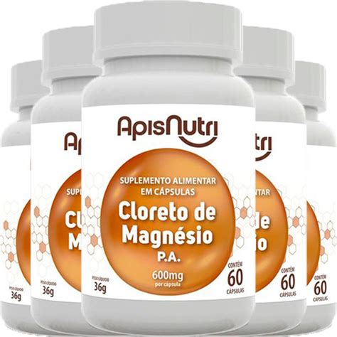 5x Cloreto De Magnésio P A 60 Cápsulas 600mg Apisnutri