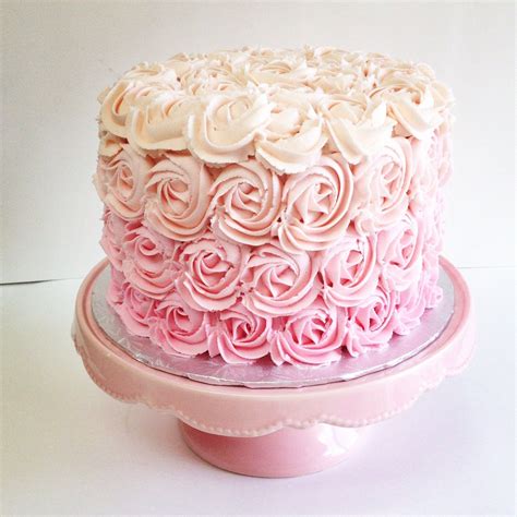 Vanilla Cake With Pink Vanilla Buttercream Ombre Rosettes Rosette