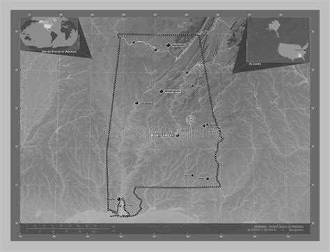 Alabama United States Of America Grayscale Labelled Points Of Stock