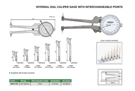 Insize Digital Internal Dial Caliper Gages With Interchangeable Points