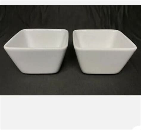 Retired Pampered Chef Small White Simple Additions Square Bowls Set Of