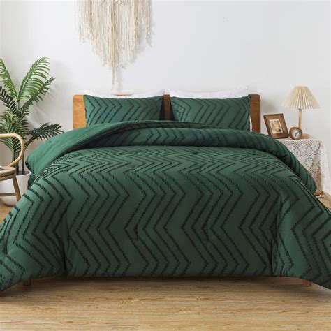 Litanika Comforter King Size Set Dark Emerald Green 3 Pieces Chevron