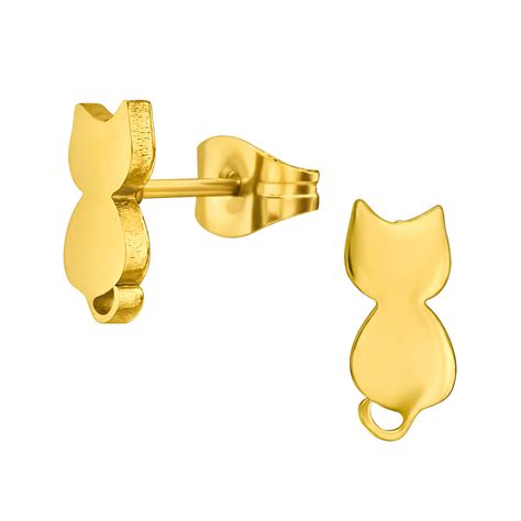 Clous D Oreille Acier Plaqu Or Chat Et Chien Zoqm