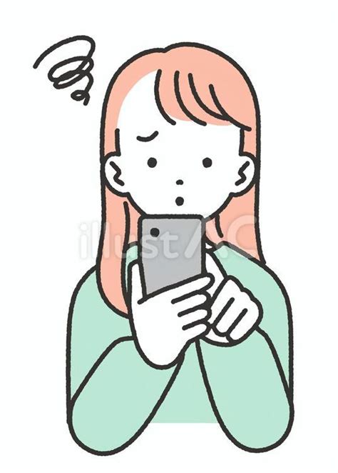 スマホを使いながら困った表情をする女性イラスト No 25160908｜無料イラスト・フリー素材なら「イラストac」