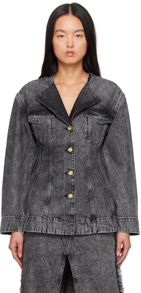 GANNI Gray Fitted Denim Jacket GANNI