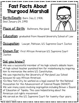 Thurgood Marshall Activities By Kraus In The Schoolhouse TpT