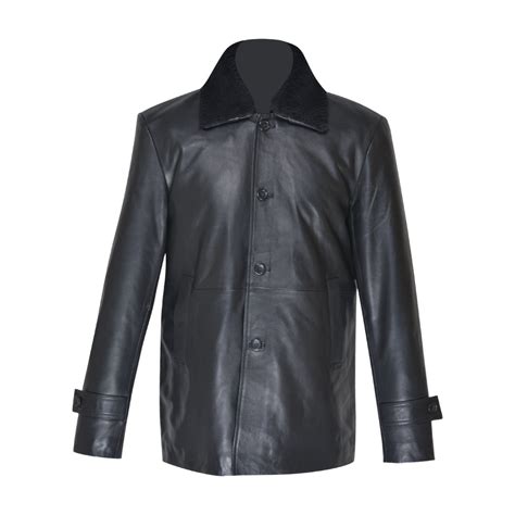 Eric's black leather car coat with fur collar – Lusso Leather