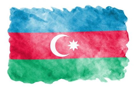 Флаг Азербайджана в жидком стиле акварели на белом