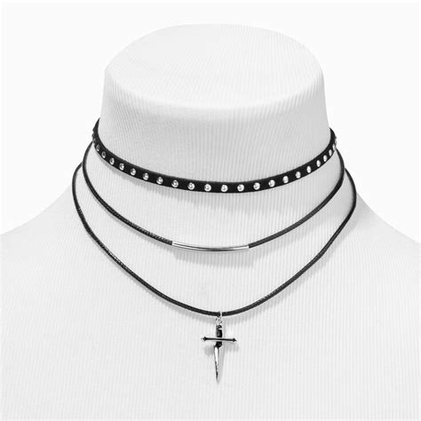 Black Cord Silver Dagger Multi-Strand Necklace | Claire's US