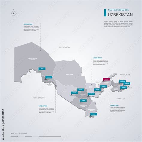 Fototapeta mapa świata dla dzieci Uzbekistan vector map with