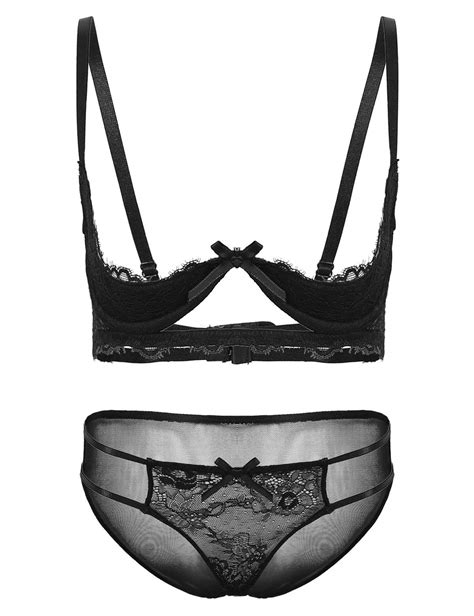 Buy Womens Pcs Lingerie Set Sheer Lace Underwire Shelf Bra With Mesh