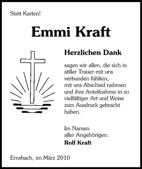 Traueranzeigen Von Emmi Kraft Trauerundgedenken De