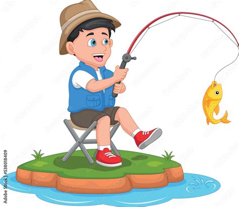 boy fishing cartoon on white background Stock Vector | Adobe Stock