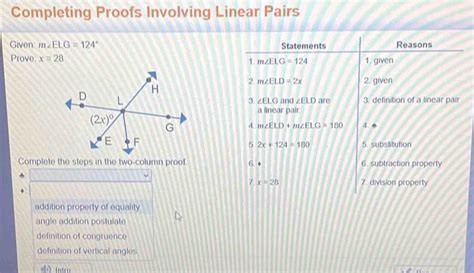 Completing Proofs Involving Linear Pairs Given M Elg Statements