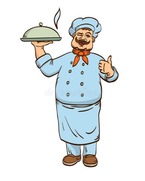 Chief Cook With Tray For Food Vector Illustration Stock Illustration