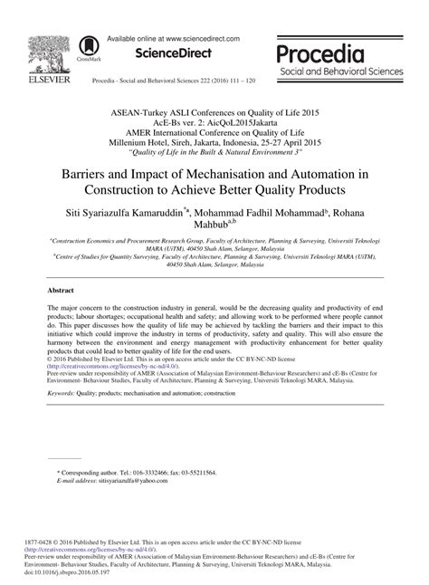 (PDF) Barriers and Impact of Mechanisation and Automation in ...