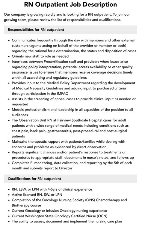 Rn Outpatient Job Description Velvet Jobs