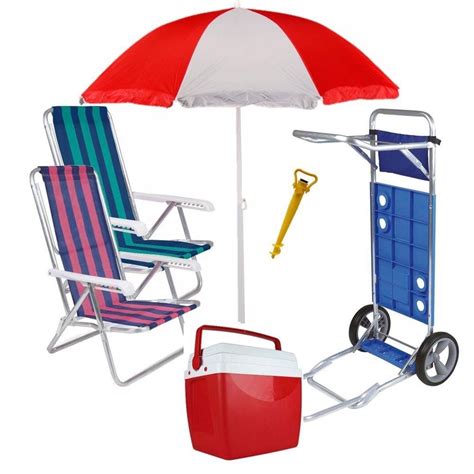 Kit Praia Carrinho Cadeira Reclinavel Guarda Sol Saca Areia Caixa