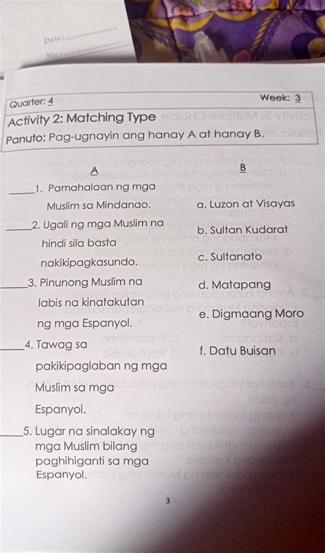 Quarter 4 Week 3 Activity 2 Matching Type Donelaille Panuto Pag