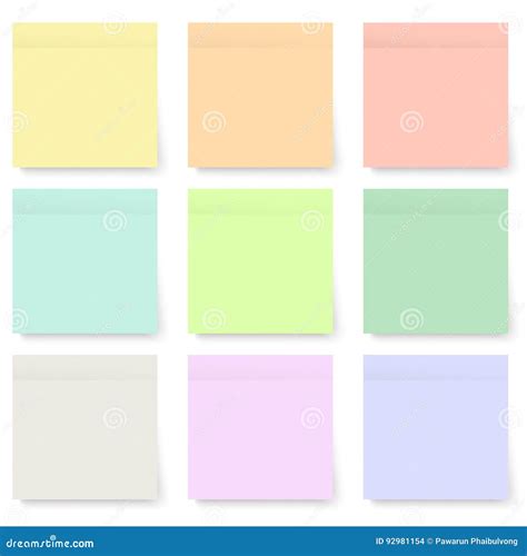 Set Of Blank Pastel And Colorful Sticky Notes Isolated On White Stock