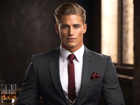 Premium Ai Image Chad Sigma Male Alpha Handsome Man In Suit Whiskey