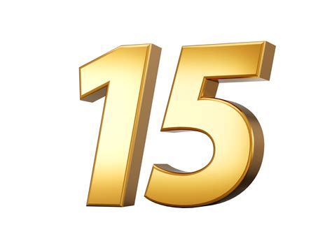 Golden metallic Number 15 Fifteen, 3d illustration 43192895 PNG