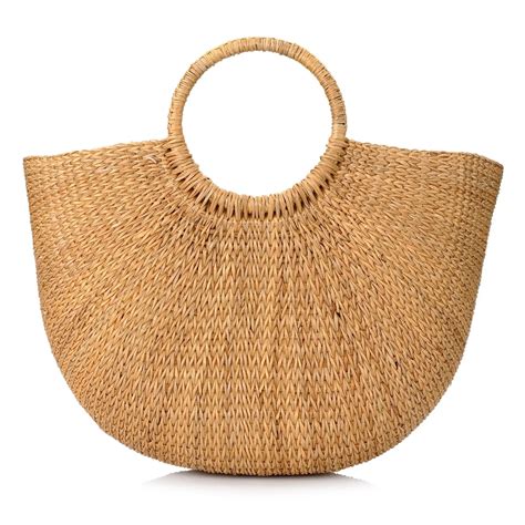 ABDB Natural Chic Hand Woven Round Handle Ring Straw Tote Retro Large