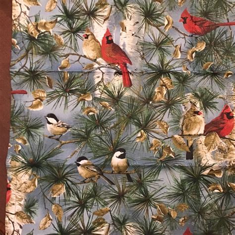 8 Cardinals Chickadees Birch Trees Pine Needles Fabric Dinner Napkins