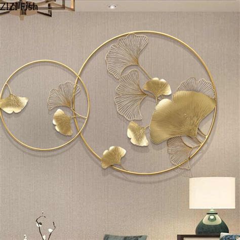 Modern Chinese Gold Wrought Iron Ginkgo Leaf Wall Crafts Decoration