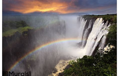 Victoria Falls sunset with rainbow, Zambia Wall Mural