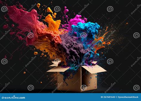 Cardboard Box Package Surprise Idea With Colorful Splash Ink Creative