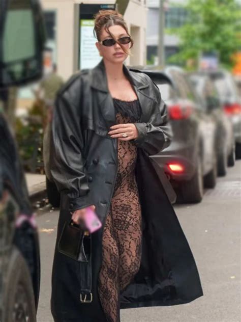 Hailey Bieber Baby Bump Black Oversized Trench Coat