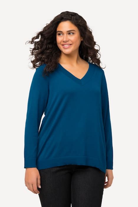 Pull Col En V Et Manches Longues Maille Fine Et Confortable Bleu Vert