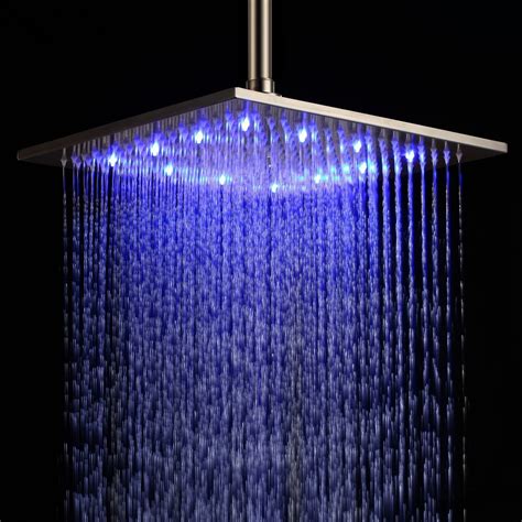 Luxury 12 Inch Modern Led Ss Square Ceiling Mount Rain Shower Head In Brushed Nickel 12 Inch