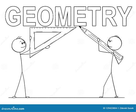 Cartoon of Two Men Holding Pencil and Triangle Ruler and Writing ...