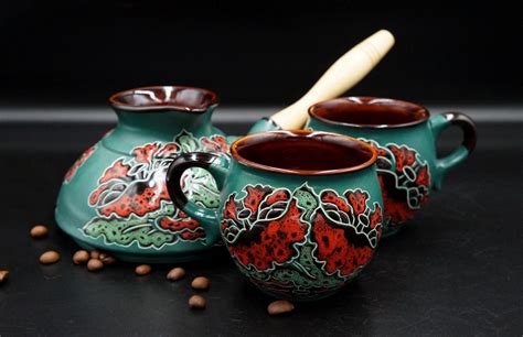 Handmade Ceramic Turkish Coffee Set With 2 Coffee Mug 6 5 Oz Etsy