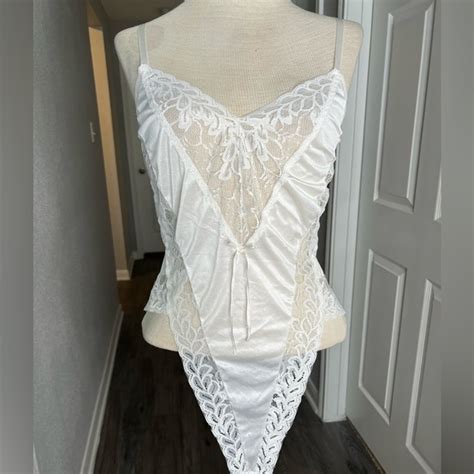 Vintage Intimates Sleepwear Vintage 8s White Lace Teddy Lingerie Poshmark